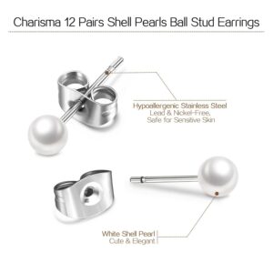 Charisma 5mm Composite Pearl Earrings Round Ball Pearls Stud Earrings Hypoallergenic 12 Pairs Imitation Pearl Earrings Set for Women