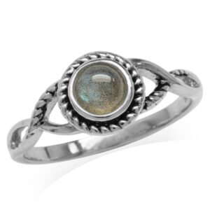 Silvershake 5mm Round Shape Labradorite 925 Sterling Silver Rope Solitaire Ring Size 8