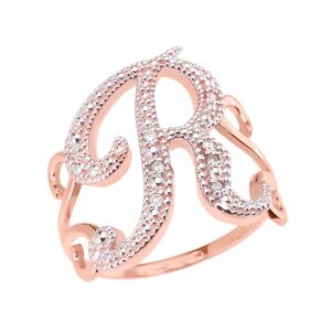 initial rings 10k rose gold modern cursive r diamond (size 7)