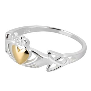 AeraVida Celtic Claddagh Love Heart Gold Plated Silver Ring | Delicate Wedding Rings For Women | TComfort Fit Silver Rings for Women | Promise Ring | Sterling Silver Rings Sizes (6)