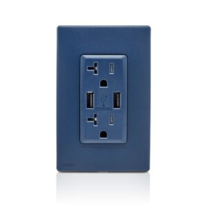 Leviton RUAA2-RN Renu USB Charger/Tamper-Resistant Duplex Outlet, 20A-125VAC, Rich Navy