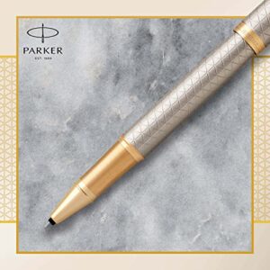 PARKER IM Rollerball Pen, Premium Warm Silver with Fine Point Black Ink Refill (1931686)