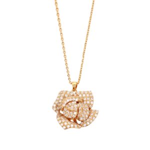 fashion jewelry designer celebrity camellia flower charm rhinestone full crystal pendant necklace for women (gold)