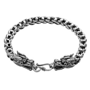 wellme sterling silver dragon bracelet - handmade vintage 925 jewelry 7'' 7.5'' 8'' 8.5'' or 9'' (sterling silver, 7mm wide, 9 inches)