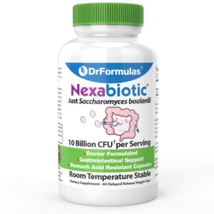 drformulas saccharomyces boulardii probiotic 10 billion cfus | nexabiotic s boulardii, immune and digestive support supplement, 60 stomach acid resistant probiotics capsules