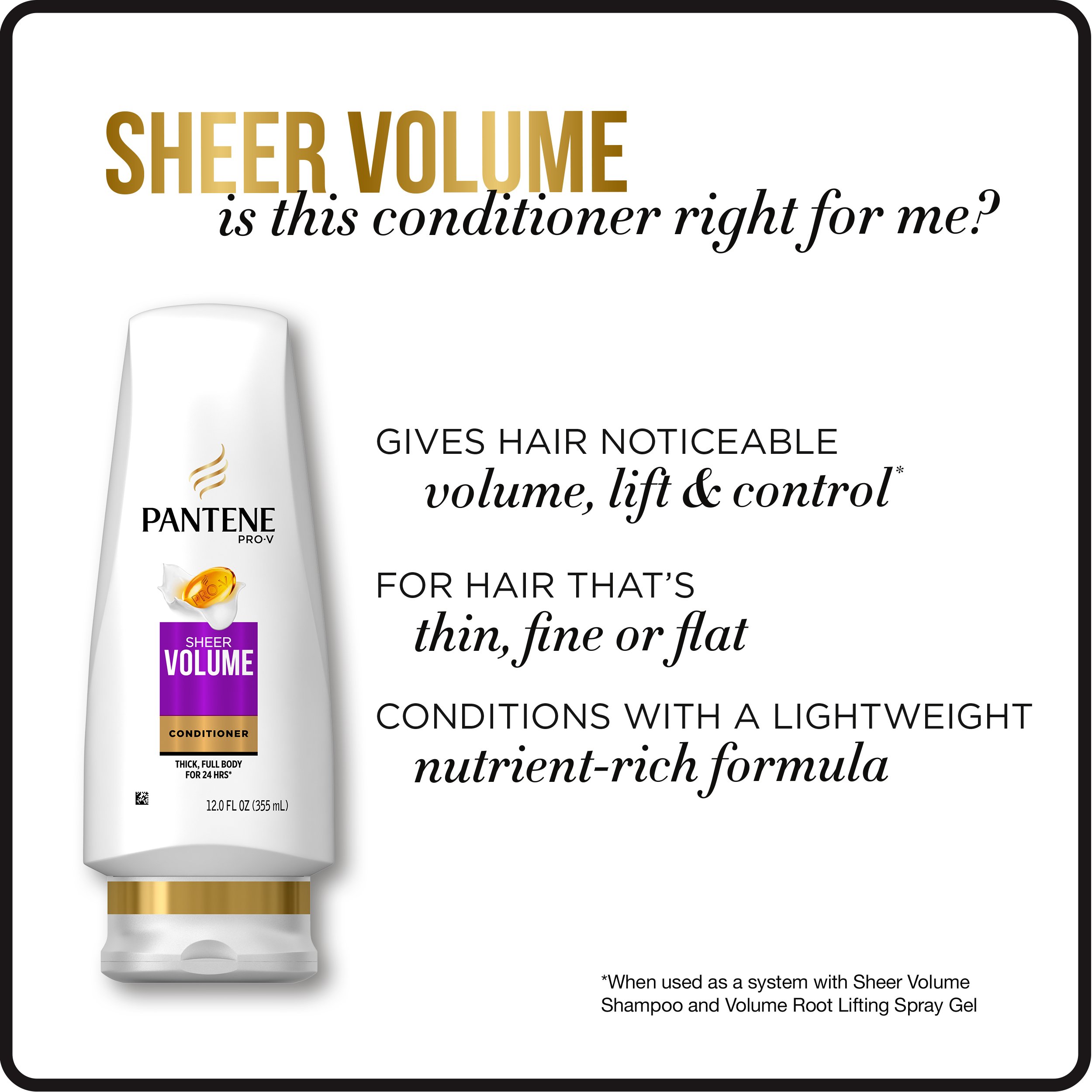 Pantene Volumizing Shampoo and Sulfate Free Conditioner for Fine Hair, Sheer Volume, 25.4 Fl Oz (Pack of 2)