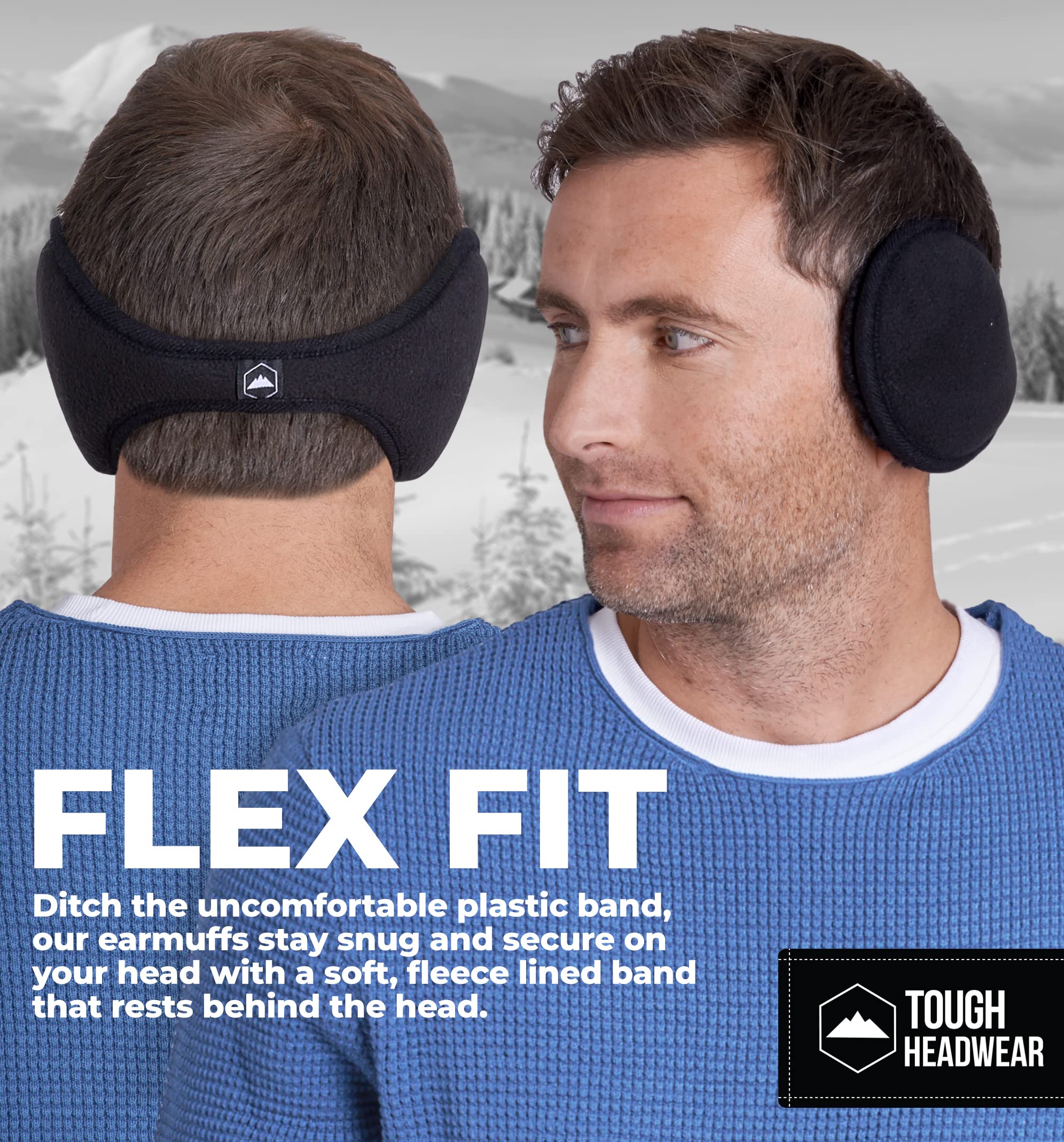 Tough Headwear Ear Muffs - Earmuffs for Men & Women - Fleece Ear Warmers & Behind the Head Ear Muffs