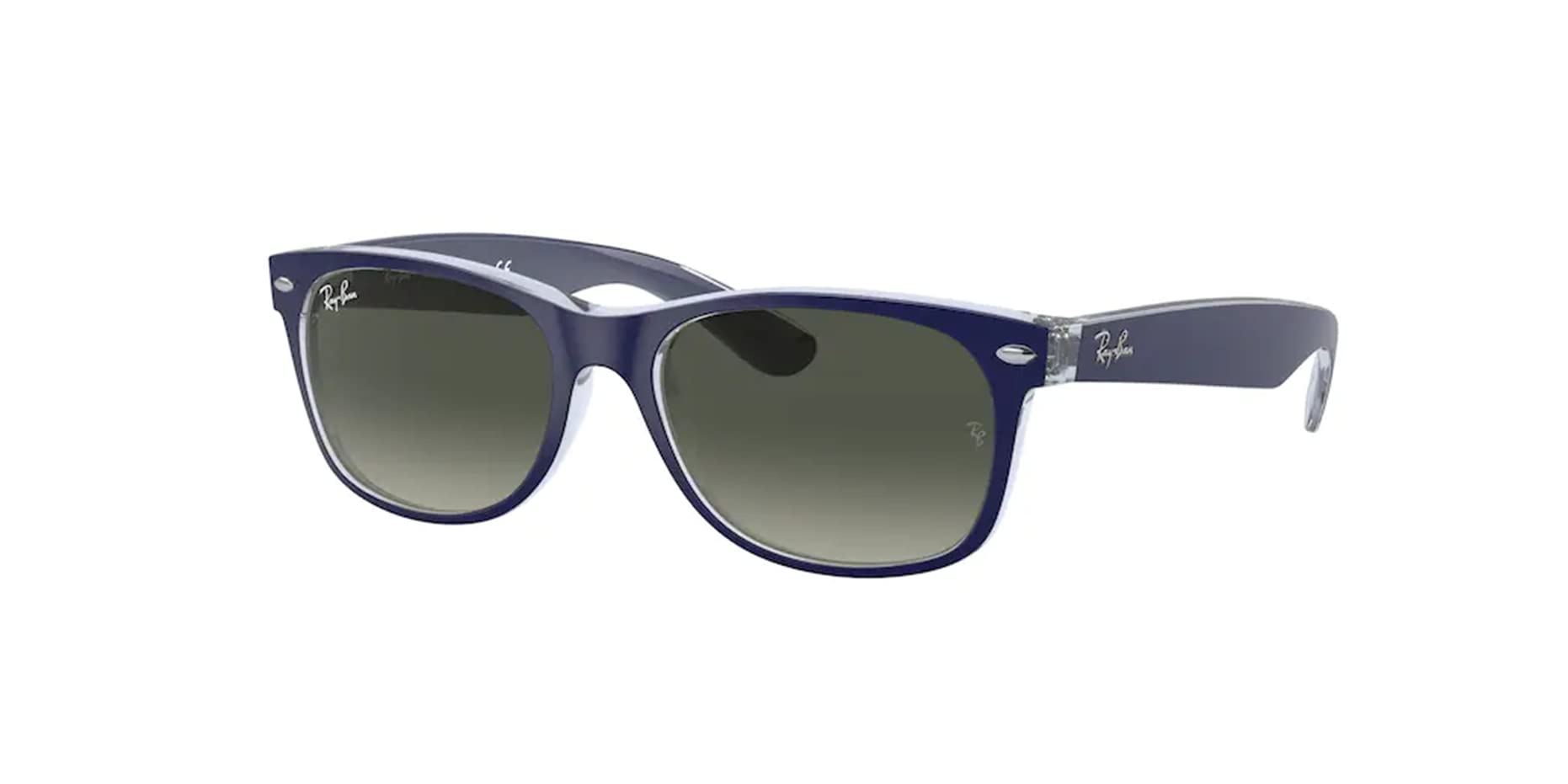 Ray-Ban RB2132 NEW WAYFARER Square Sunglasses For Men For Women + BUNDLE with Designer iWear Eyewear Kit (Matte Blue on Transparent/Crystal Lens Light Grey Gradient Dark Grey)