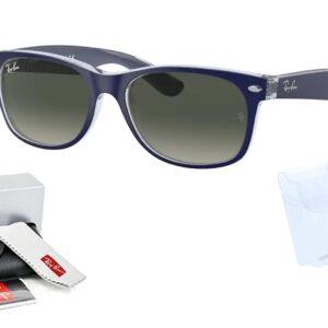 Ray-Ban RB2132 NEW WAYFARER Square Sunglasses For Men For Women + BUNDLE with Designer iWear Eyewear Kit (Matte Blue on Transparent/Crystal Lens Light Grey Gradient Dark Grey)