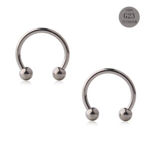 Ruifan Grade 23 (G23) Titanium CBR Horseshoe Circular Rings for Lip Eyebrow Tongue Nipple Helix Tragus Cartilage Septum Piercing Jewelry 3mm Balls 16G 10mm 2PCS