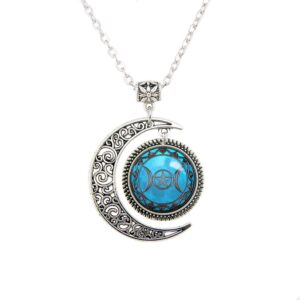 Beautiful Season DIY Blue Triple Goddess necklace Pendant Wiccan Pentagram Jewelry Moon gift Girls for woman girlfriend bridesmaid wedding