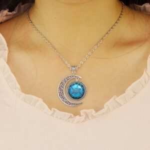 Beautiful Season DIY Blue Triple Goddess necklace Pendant Wiccan Pentagram Jewelry Moon gift Girls for woman girlfriend bridesmaid wedding