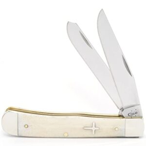 Case XX WR Pocket Knife Trapper Natural Bone Cross Shield Item #6721 - (6254 SS) - Length Closed: 4 1/8 Inches