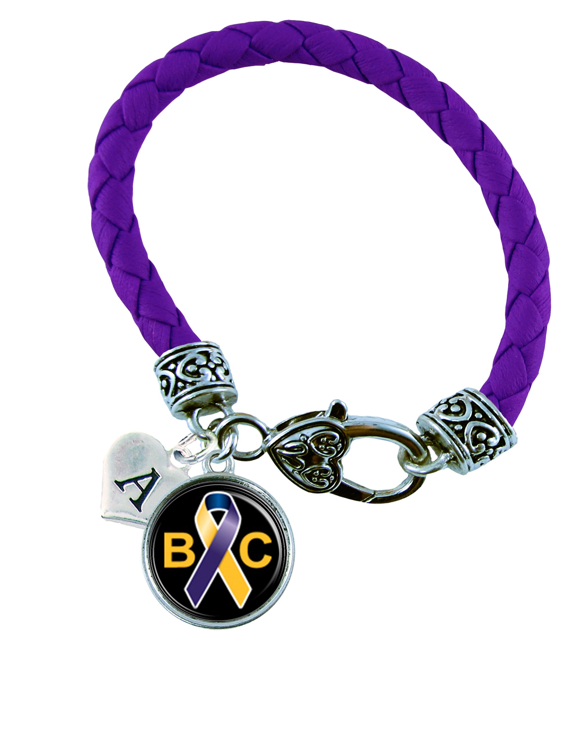 Holly Road Custom Bladder Cancer Awareness Purple Leather Bracelet Jewelry Choose Initial