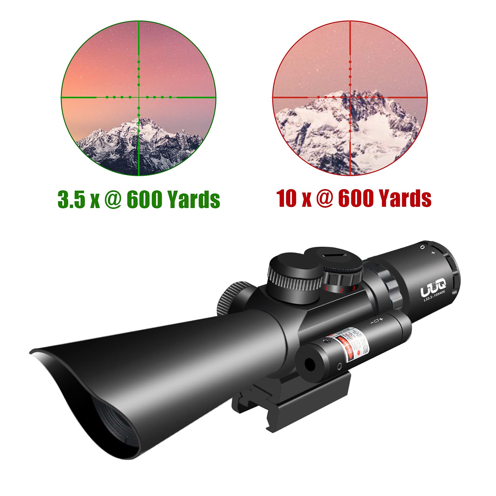 UUQ Tactical 3.5-10X40 Illuminated Red/Green Mil Dot Rifle Scope W/Red Laser Sight Fit 20mm Picatinny Rail