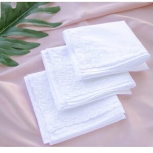 CoCoUSM Womens Large Soft White Embroidered Handkerchiefs - 60s Cotton Square 17"