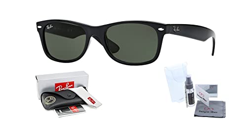 Ray-Ban RB2132 NEW WAYFARER Square Sunglasses For Men For Women + BUNDLE with Designer iWear Eyewear Kit (Black/G-15 Green)