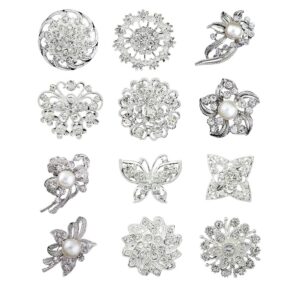 12pcs lot silver plated crystal rhinestone wedding brooches pins