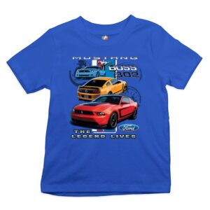 ford mustang the legend lives kid's t-shirt muscle performance boys girls tee royal blue medium