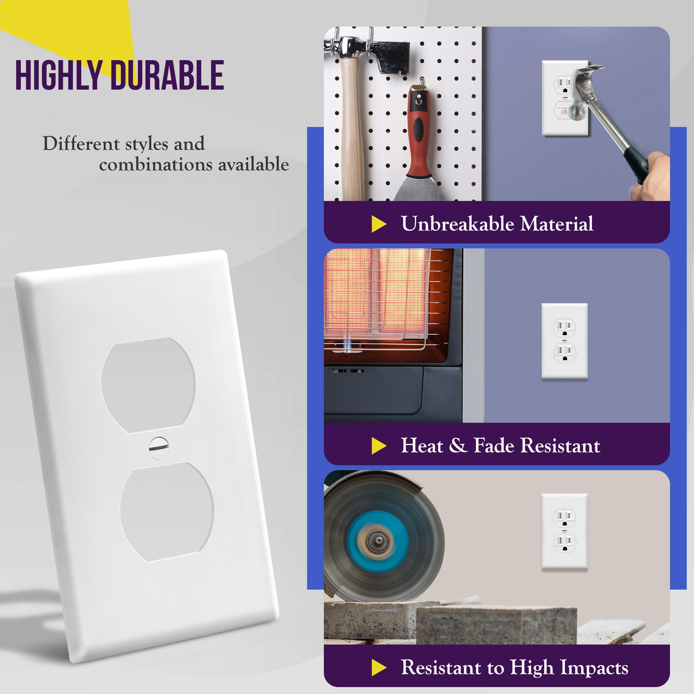 ENERLITES Duplex Wall Plates Kit, Electrical Outlet Covers, Standard Size 1-Gang 4.50" x 2.76", Unbreakable Polycarbonate Thermoplastic, Electric Receptacle Plug Covers, 8821-W-10PCS, White, 10 Pack