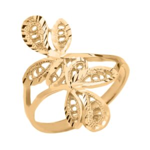 Four Leaf Filigree Ring in High Polish 14k Yellow Gold (Size 11.25)