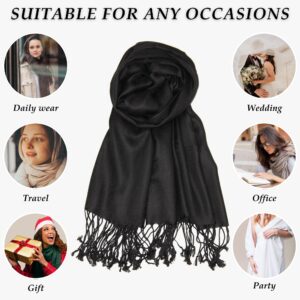 Achillea Large Soft Silky Pashmina Shawl Wrap Scarf in Solid Colors (Black)