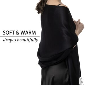 Achillea Large Soft Silky Pashmina Shawl Wrap Scarf in Solid Colors (Black)