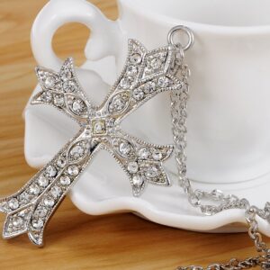 Alilang Vintage Inspired Reproduct Large Crystal Cross Necklace Pendant