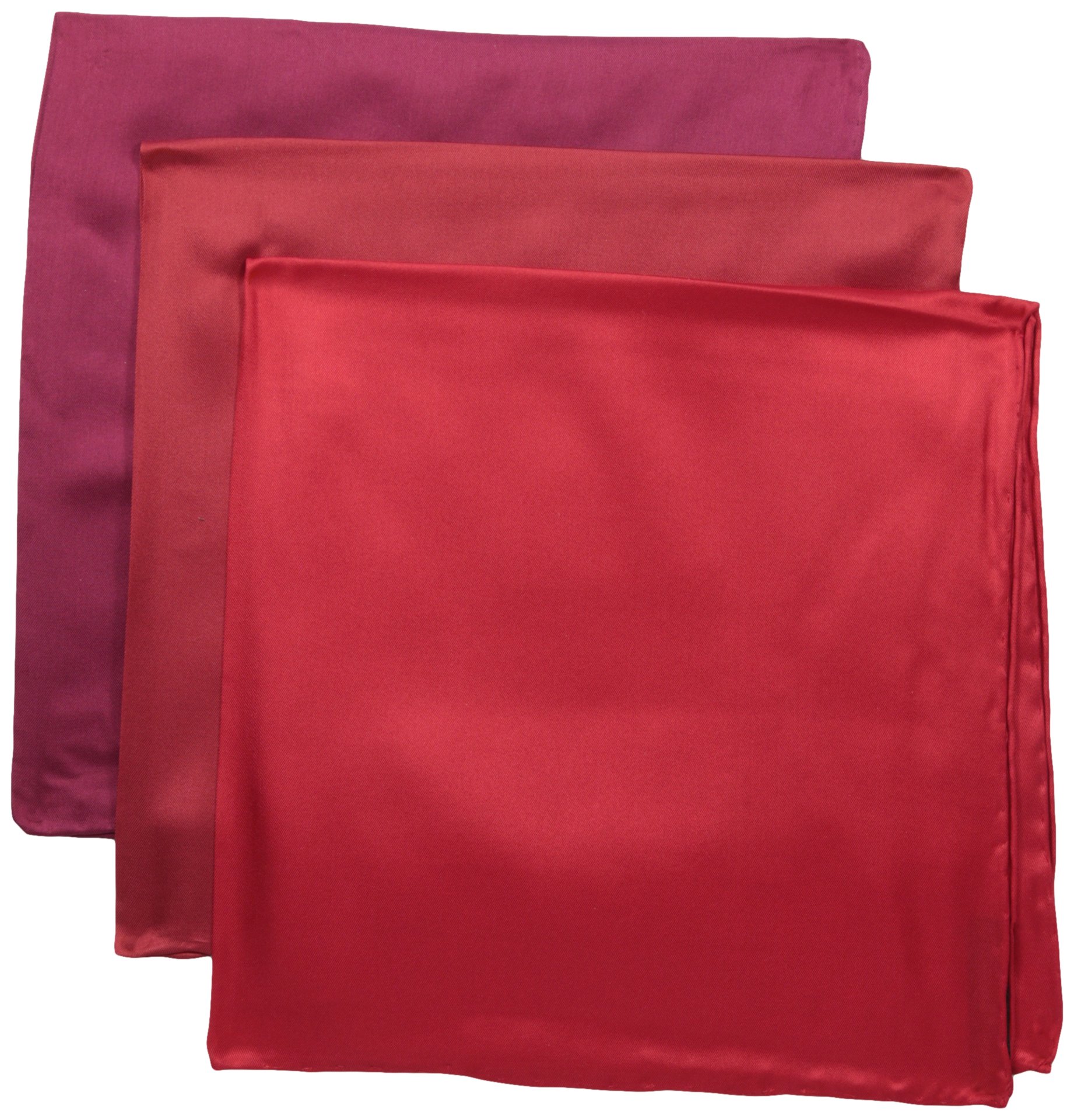 Stacy Adams Men's 100% Silk Hand Rolled 17"x 17" Pocket Square Three Piece Set, Burgundy/Medium Red/F.Red, One Size