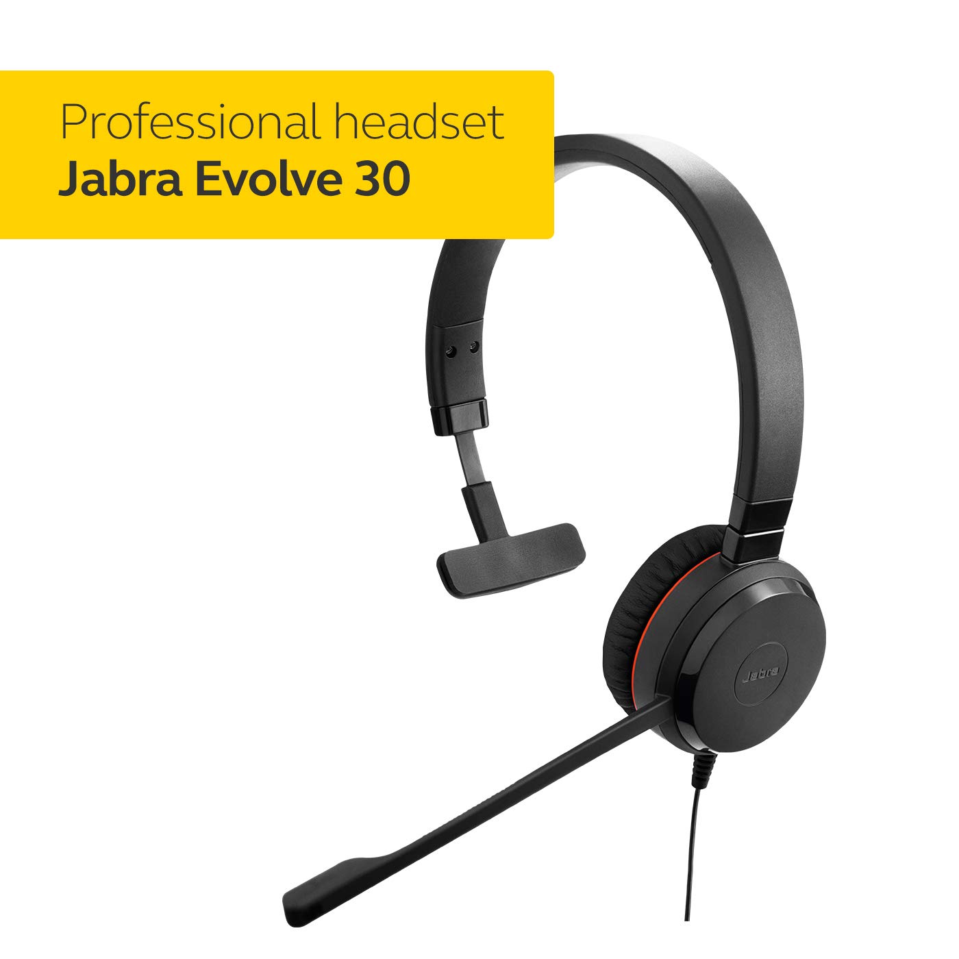 Jabra Evolve 30 II Wired Headset, Mono, UC-Optimized – Telephone Headset with Superior Sound for Calls and Music – 3.5mm Jack/USB Connection – Pro Headset with All-Day Comfort