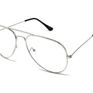 SHAMZBEST Clear Lens Aviator Eyeglasses Classic Retro Metal Frame (A#1 Silver, Large, Clear) (Silver)