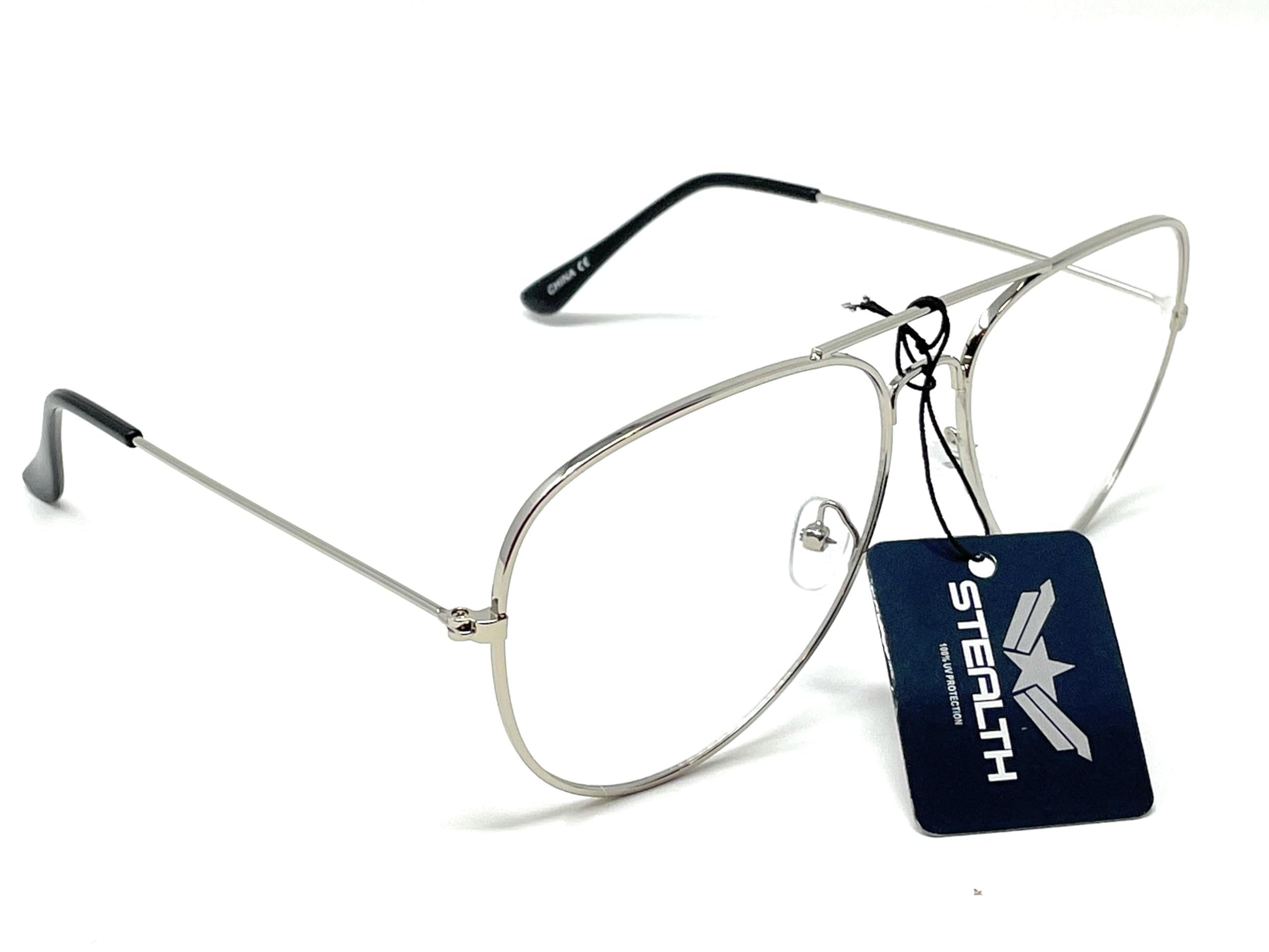 SHAMZBEST Clear Lens Aviator Eyeglasses Classic Retro Metal Frame (A#1 Silver, Large, Clear) (Silver)