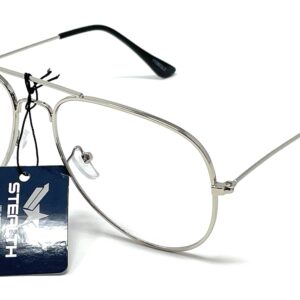 SHAMZBEST Clear Lens Aviator Eyeglasses Classic Retro Metal Frame (A#1 Silver, Large, Clear) (Silver)