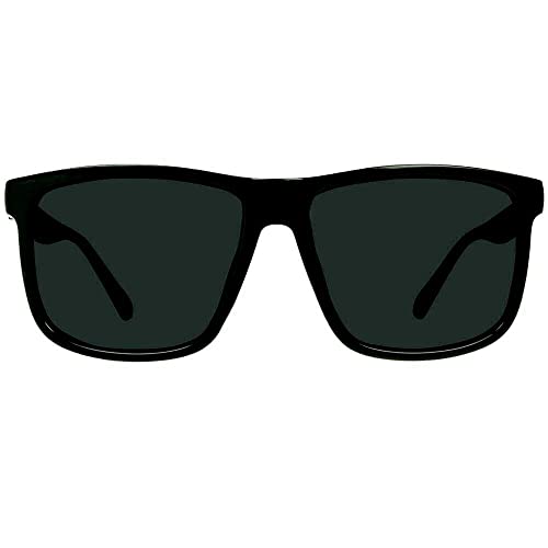 Locs Gangster Oversized Rectangular Horn Rim Sunglasses All Black, mens