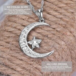 Gemschest 925 Sterling Silver Moon Necklace Cubic Zirconia Crescent Moon Star Phase Pendant Necklace Dainty Chain 18" Chain Silver Necklace for Mom Women Ladies (Crescent Moon)