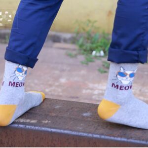 Wish Island Men's 5 Packs Animal Socks Cat Gifts Cute Fun Crazy Cotton Casual Crew Socks (Cat)