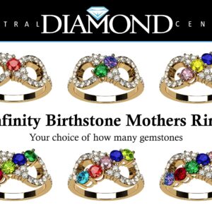 Central Diamond Center Infinity Mothers Ring with 1 to 6 Simulated Birthstones - 14k Yellow - Size 5