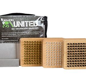 Demon United Ski/Snowboard Wax Brush Kit - Bonus Includes Metal Scraper and Edge File