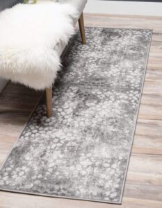 unique loom sofia collection area rug - larvotto (2'x 6' 7" runner, dark gray/ ivory)