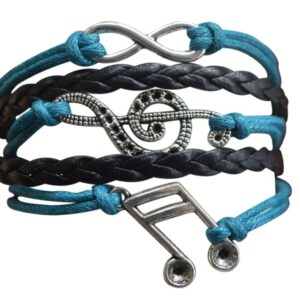 Infinity Collection - Charm Bracelet with Music Symbols Treble Clef & Music Note (Teal), Bracelets for Women, Teens. Adjustable Bracelet for Musicians