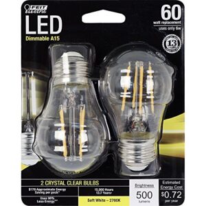 feit electric - decorative clear glass filament led dimmable 60w equivalent soft white (2700k) classic a15 light bulb, 2-bulb (bpa1560/827/led/2), 3.2" h x 1.85" d