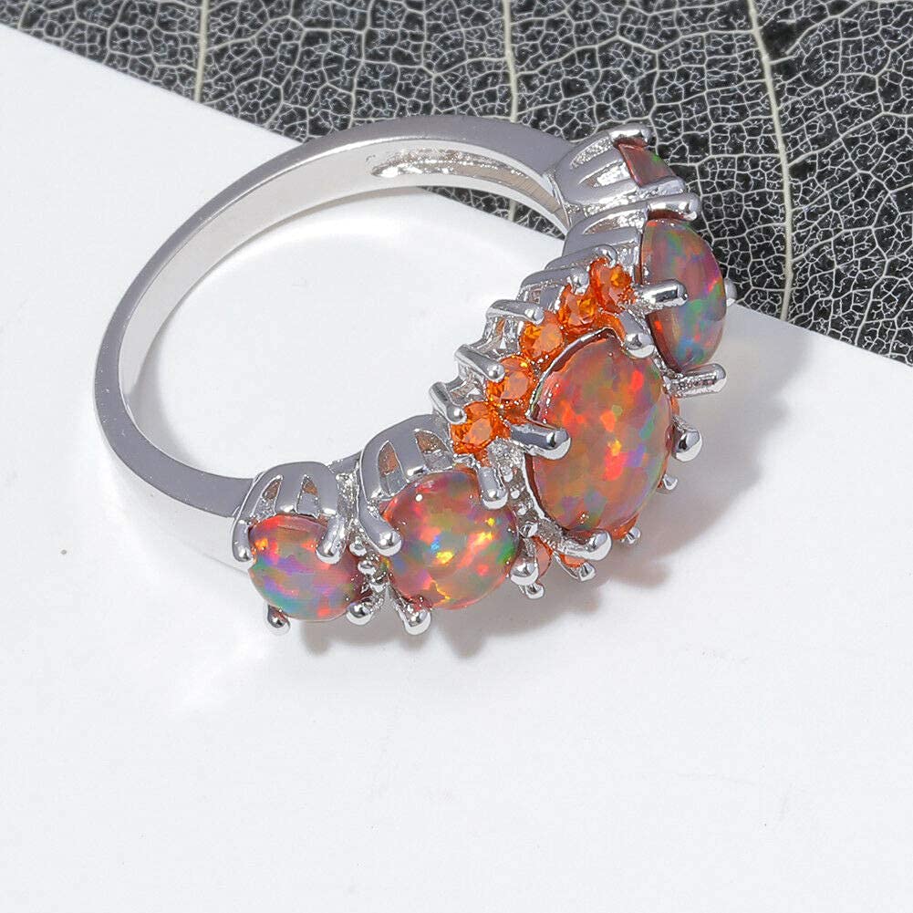 CiNily Rhodium Plated Created Orange Fire Opal Orange Garnet Women Jewelry Gemstone Ring Size 6