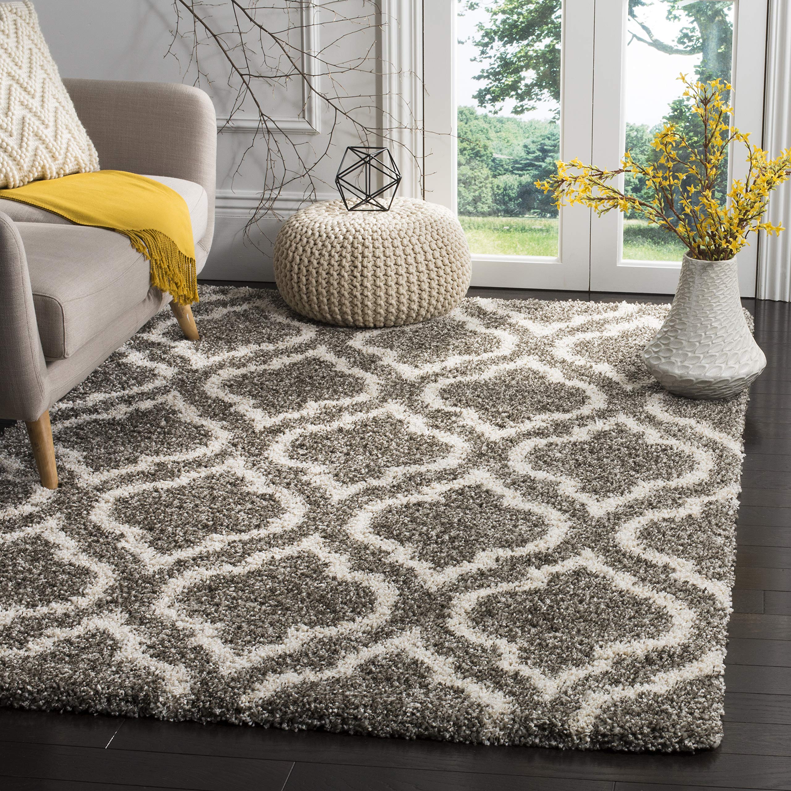 SAFAVIEH Hudson Shag Collection Area Rug - 8' x 10', Grey & Ivory, Moroccan Design, Non-Shedding & Easy Care, 2-inch Thick Ideal for High Traffic Areas in Living Room, Bedroom (SGH284B)