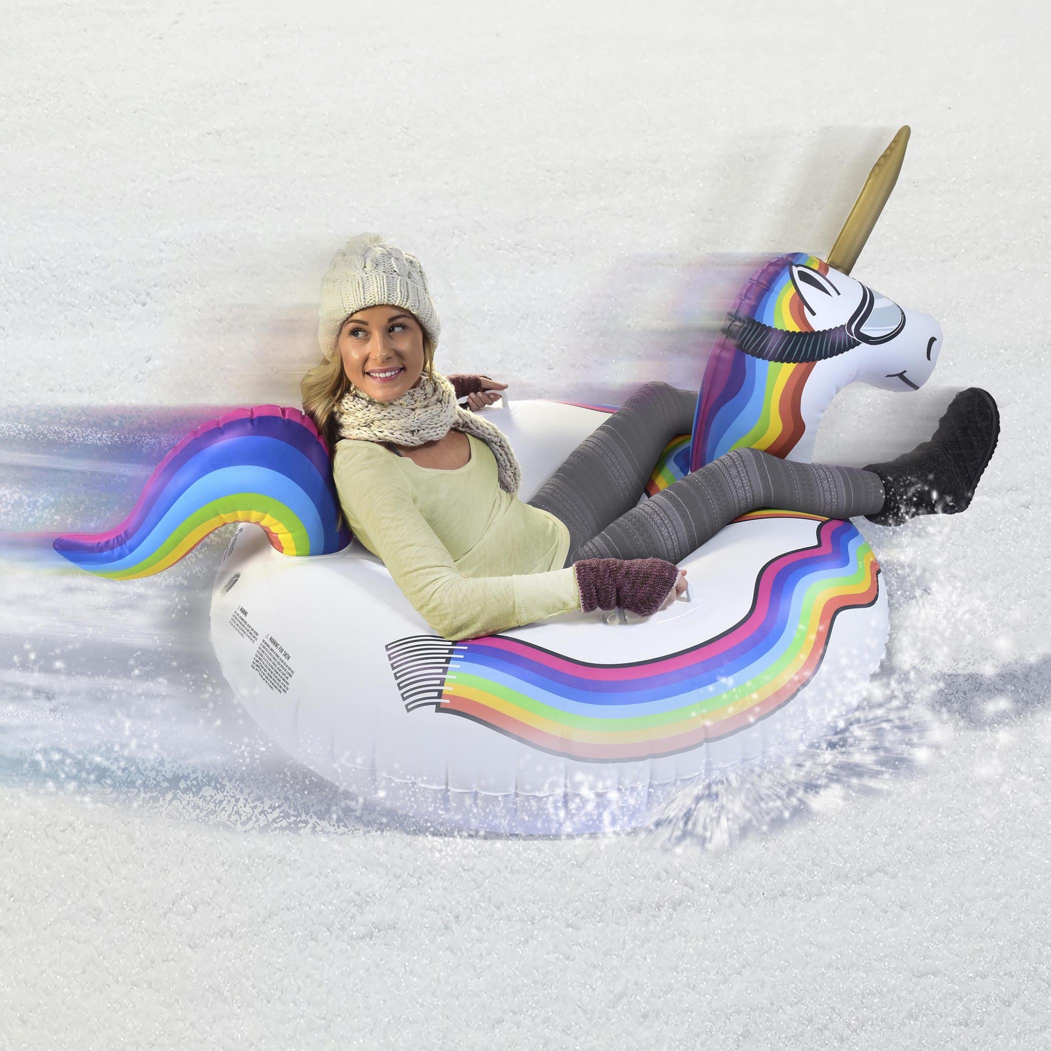 GoFloats Winter Snow Tube - Inflatable Sled for Kids and Adults (Choose from Unicorn, Disney's Frozen, Ice Dragon, Polar Bear, Penguin, Flamingo)