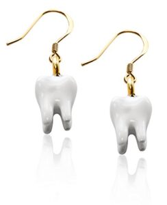 whimsical gifts handpainted dental tooth charm earrings | handmade in usa | antique gold finish| french wire hooks | lead-free pewter