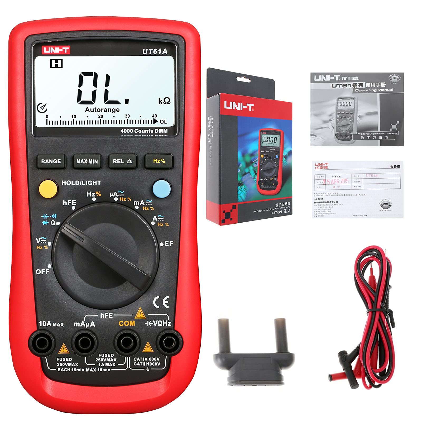 UNI-T UT61A Digital Multimeter Modern DMM Transistor NCN Tester Voltage Current Resistance Frequency Meter LCD Back-Light