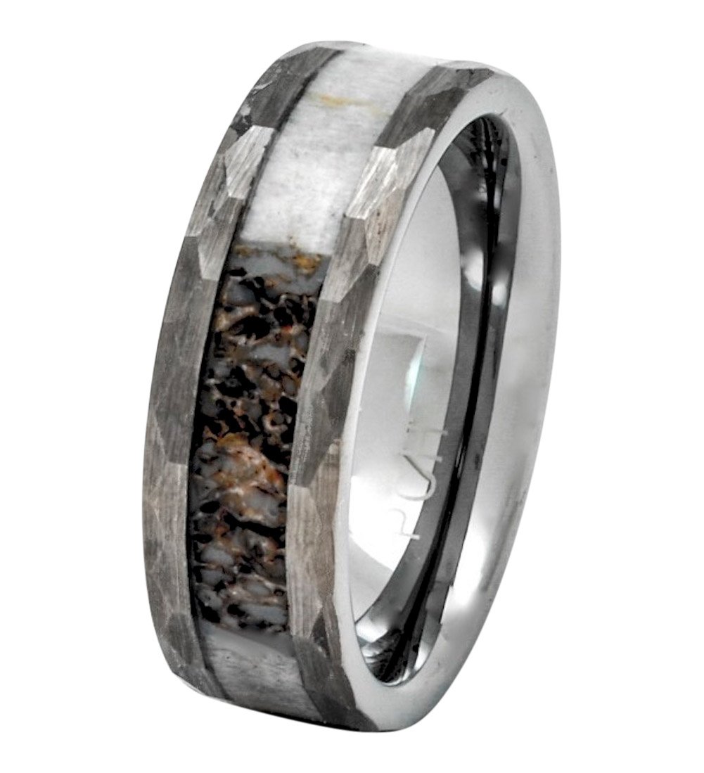 PCH Jewelers Deer Antler Ring in Tungsten Hammered Finish 8mm Comfort Fit Wedding Band (11)