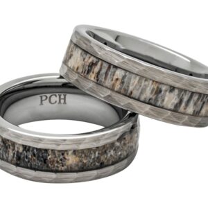 PCH Jewelers Deer Antler Ring in Tungsten Hammered Finish 8mm Comfort Fit Wedding Band (11)