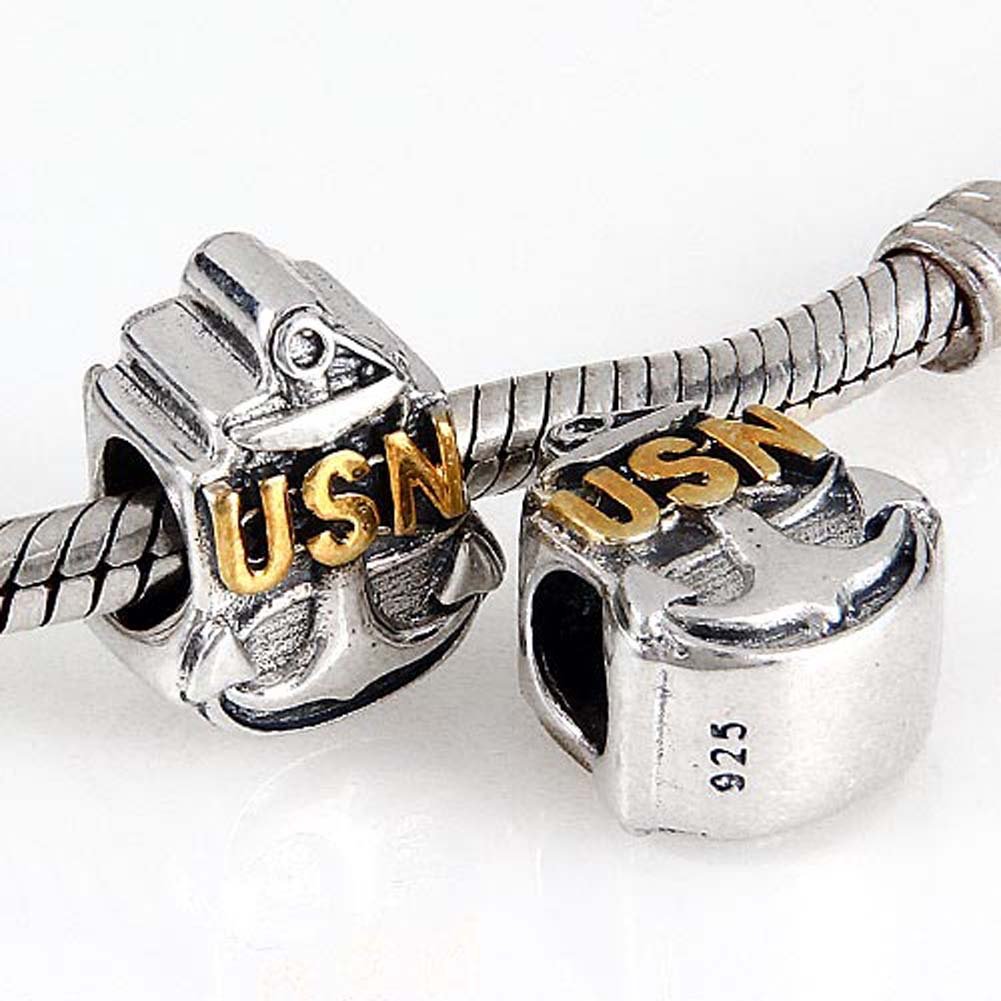 USN Navy Anchor Charm 925 Sterling Silver Gold Plated Charm Sailor Charm Birthday Charm Anniversary Charm for Diy Charms Bracelets