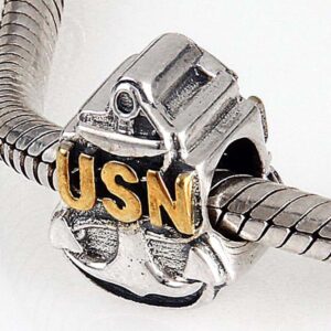 USN Navy Anchor Charm 925 Sterling Silver Gold Plated Charm Sailor Charm Birthday Charm Anniversary Charm for Diy Charms Bracelets